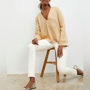 NWT M.M. LAFLEUR The Annette Top Everyday Twill long sleeves flowy butter sz S